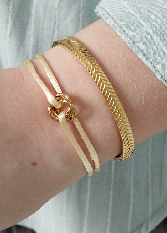 Golden Knot Armband – Beige Koord