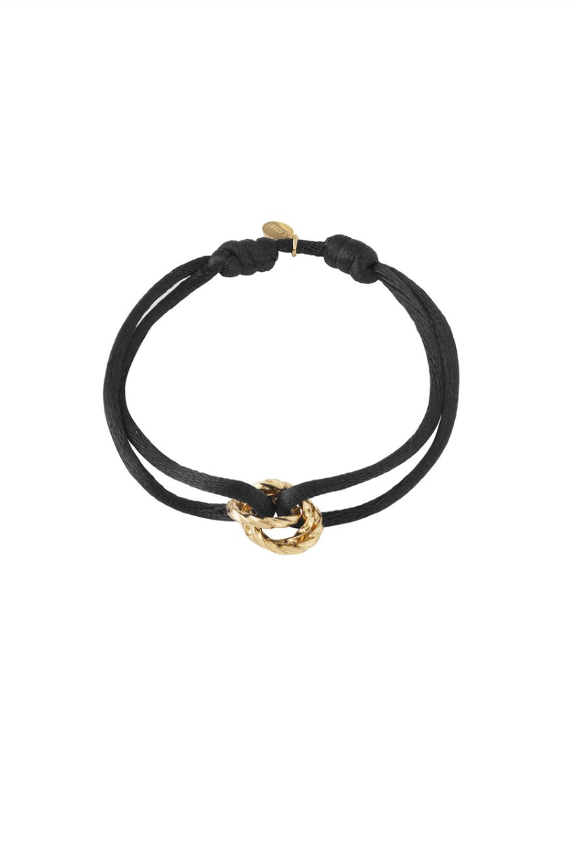 Golden Knot Armband – Zwart Koord