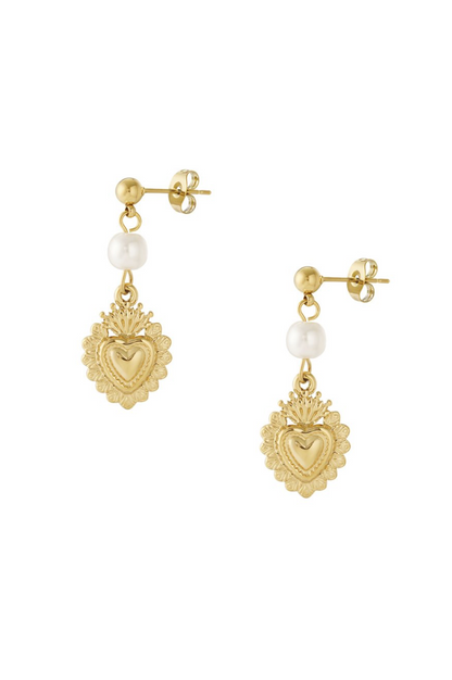 Amora Pearl Heart Oorbellen – Goud
